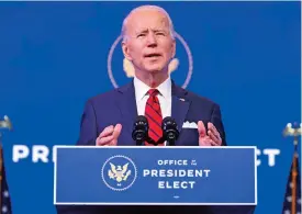  ?? (AFP) ?? US President-elect Joe Biden speaks at The Queen theatre in Wilmington, Delaware on Friday