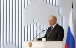  ?? © AFP ?? Russisch president Poetin gaf gisteren zijn jaarlijkse toespraak.