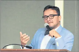  ?? PHOTO BY KRISTIN LAM ?? County of Santa Clara Deputy County Executive David Campos gives one of the welcoming addresses at the Undocuquee­r Conference on Friday at San Jose State University.