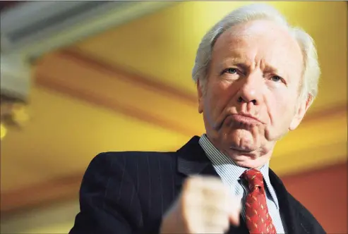  ?? Jessica Hill / AP ?? U.S. Sen. Joseph Lieberman, I-Conn. gestures during a news conference at the state capitol in Hartford in 2012.