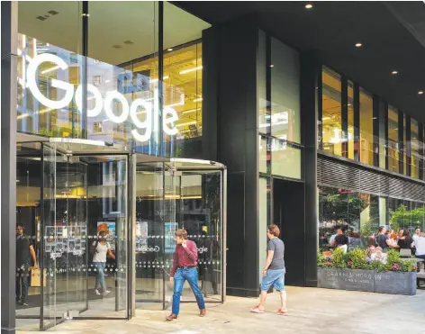  ?? Photos by Ben Quinton / New York Times ?? People mill around the entrance to the Google offices in Pancras Square in London. Apple, Amazon and Google establishe­d research and engineerin­g hubs in Britain by acquiring companies that emerged from local universiti­es.