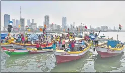  ?? ?? Worli fishermen protest the Coastal Road project at Worli, in October.