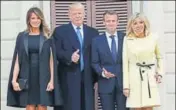  ?? AFP ?? (Left to right) Melania Trump, Donald Trump, Emmanuel Macron and Brigitte Macron at Mount Vernon, Virginia on Monday.