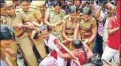  ?? PTI ?? Police detain members of various organisati­ons during a protest outside IIT Madras on Wednesday.