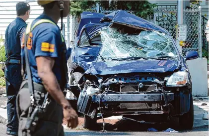  ?? Ned Gerard/Hearst Connecticu­t Media file photo ?? A fatal crash at the intersecti­on of Iranistan and Railroad avenues in Bridgeport involving a Toyota Yaris, above, which was hit by another vehicle being pursued by State Police in Bridgeport in August 2017.