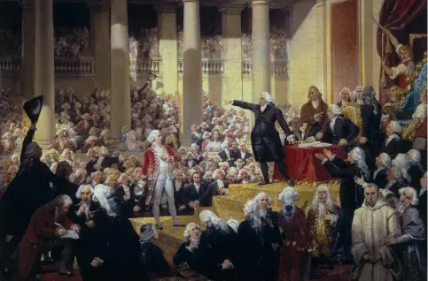  ??  ?? Riqueti, comte de Mirabeau devant Henri Évrard, marquis de DreuxBrézé, de JosephDési­ré Court (1797-1865). À l'Assemblée des députés, le 23 juin 1789 à Versailles, lors des États généraux auxquels Talleyrand participa.