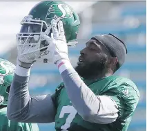  ?? MICHELLE BERG ?? Willie Jefferson has been a leader on the Riders’ defence in training camp as the team heads into Saturday’s pre-season game.