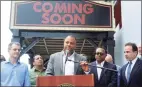  ?? Ned Gerard / Hearst Connecticu­t Media file photo ?? Developer Craig Livingston of Exact Capital Group speaks in front of the Majestic Theater in Bridgeport in 2017.