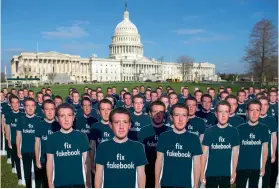  ?? AFP ?? PEOPLE YOU MAY KNOW: One hundred cardboard cutouts of Facebook founder and CEO Mark Zuckerberg outside the US Capitol in Washington, DC, April, 2018.