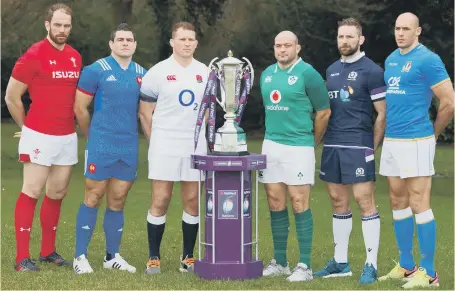  ??  ?? From left: Wales’ Alun Wyn Jones, France’s Guilhem Guirado, England’s Dylan Hartley, Ireland’s Rory Best, Scotland’s John Barclay and Italy’s Sergio