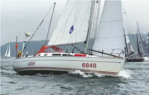  ??  ?? ABOVE: 2017 was the first time the OSTAR and Two-handed Transatlan­tic Race (TWOSTAR) started together. Both fleets were hit by Atlantic storms, which caused the dismasting of the Jeanneau Sun Fast 37 Happy