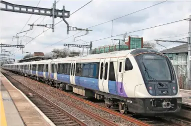  ?? LEO MARTIN. ?? The lack of toilet provision on a Class 345 is particular­ly worrying, says Graham Ward. TfL Rail 345020 stands at Maidenhead on March 6 2018, during testing on the Great Western Main Line.