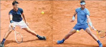  ??  ?? Dominic Thiem (L) and Rafael Nadal during their men's singles semi-final matches.Thiem and Nadal will play the final on Sunday.