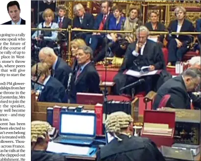  ??  ?? Keeping watch: Theresa May, top right, visits the House of Lords yesterday during the Article 50 bill debate