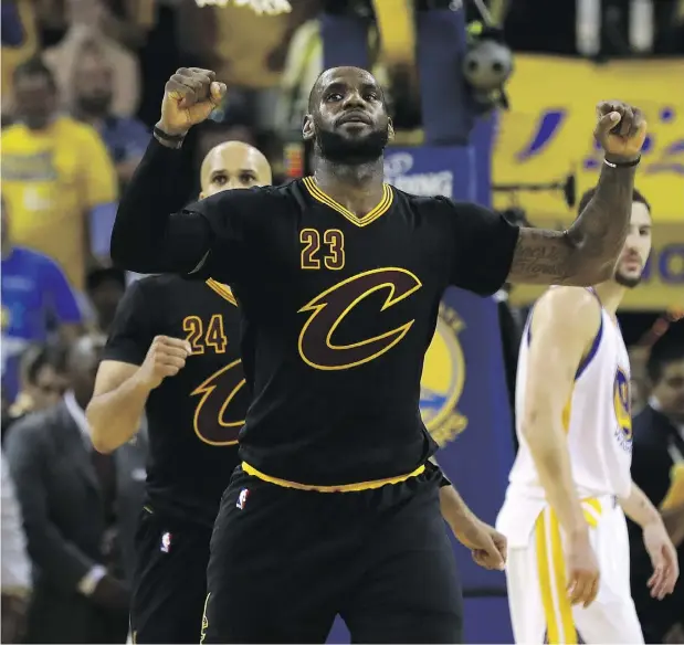  ?? EZRA SHAW / GETTY IMAGES ?? Cleveland superstar LeBron James turned in a triple- double in Game 7 on Sunday night in Oakland with 27 points, 11 rebounds and 11 assists.
