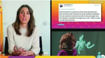  ??  ?? La ministra Irene Montero en una de sus intervenci­ones en «Sálvame»