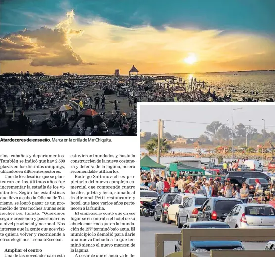  ??  ?? Atardecere­s de ensueño. Marca en la orilla de Mar Chiquita. A pleno. Miramar registra una altísima ocupación por estos días.