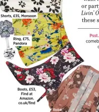  ??  ?? Shorts, £35, Monsoon Ring, £75, Pandora Boots, £53, Find at Amazon. co.uk/find