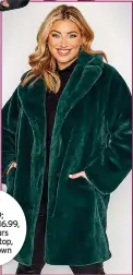  ?? ?? Green coat, £79.99; leggings, £16.99, both Yours Clothing; top, stylist’s own