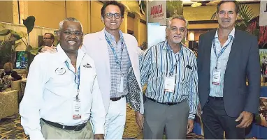  ??  ?? From left: Island Route’s David Shields, Jamaica Inn’s Kyle Mais, Amstar’s Richard Bourke and Spanish Court’s Christophe­r Issa at Caribbean Travel Marketplac­e 2017 in The Bahamas.