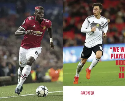  ??  ?? Left Pogba and Özil have been testing out the new Adidas Predator footwear in their training sessions