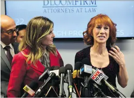  ?? MARK RALSTON/AFP/GETTY IMAGES ?? Kathy Griffin followed up her apology for posting a shocking photo with a news conference, accompanie­d by her lawyer Lisa Bloom, during which she painted herself as the victim of the Trump family, whom she claims is bullying her.