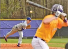  ?? STAFF PHOTO BY TIM BARBER ?? Cleveland’s Asa Blake delivers a pitch in the fourth inning during his one-hit, 12-0 win over Central on Thursday.