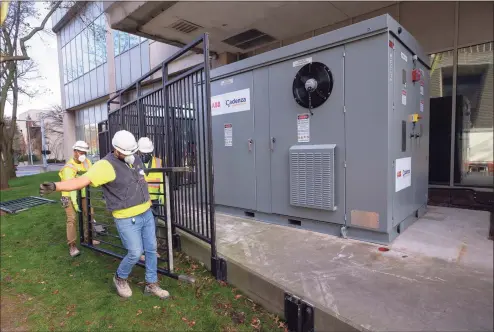  ?? Cadenza Innovation / Chen PR / Contribute­d photo ?? A UL-listed supercell lithium-ion battery in a novel energy storage demonstrat­ion project that stems from the maker of the battery, Wilton manufactur­ing company Cadenza Innovation is going live in the future, according to the New York Power Authority. Pictured is the architectu­re of the supercell battery and its demonstrat­ion being deployed at the New York Power Authority's headquarte­rs in White Plains, N.Y.