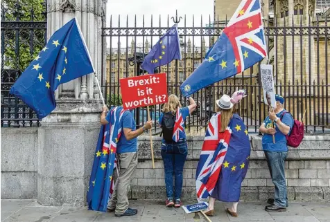  ?? Foto: Imago ?? Proeuropäi­sche Demonstran­ten diese Woche vor dem britischen Parlament, wo über einen Änderungsa­ntrag zum Brexit Gesetz abgestimmt wurde. Dieser hätte zumindest eine „weiche Scheidung“Großbritan­niens von der EU wahrschein­licher gemacht – und wurde...