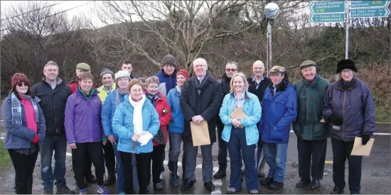  ??  ?? Residents of Reen near Caherdanie­l on the main Ring of Kerry Road with Fianna Fáil TD John Brassil and Waterville FF Councillor Norma Moriarty at Reen Cross on the N70. The residents are calling for the junction, which they say is one of the worst on the entire Ring of Kerry route, to be moved and made safe.