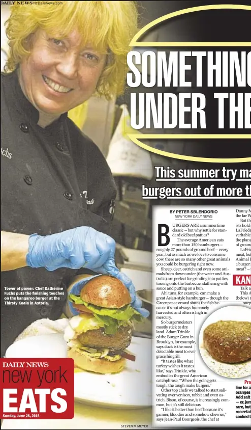  ?? STEVEN M MEYER ?? Tower of power: Chef Katherine Fuchs puts the finishing touches on the kangaroo burger at the Thirsty Koala in Astoria.