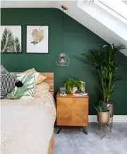  ??  ?? BEDROOM
Painted a soothing dark green, this is Jojo’s favourite space