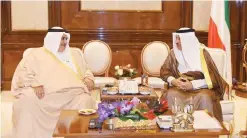  ??  ?? His Highness the Prime Minister Sheikh Jaber Mubarak Hamad Al-Sabah meets with Bahraini Foreign Minister Sheikh Khaled bin Ahmad Al-Khalifa.