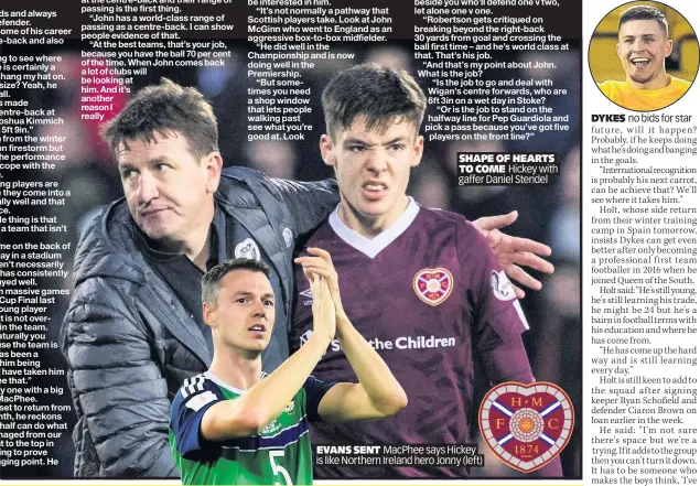  ??  ?? SHAPE OF HEARTS TO COME Hickey with gaffer Daniel Stendel
EVANS SENT MacPhee says Hickey is like Northern Ireland hero Jonny (left)
DYKES no bids for star