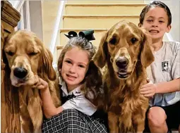  ?? COURTESY OF LEE FAMILY ?? Charlotte and Hudson Lee with dogs Palmer and Finley. The dogs, who are part of the family, barely survived an encounter with a sago palm in the yard. Bobby Lee dug up the plant the day after the dogs were taken to the vet.