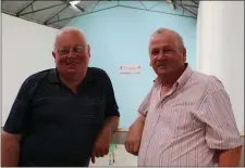  ??  ?? Aidan Doyle and Sean Jordan at the opening of the refurbishe­d Tinahely Handball and sports Centre last Suday afternoon.