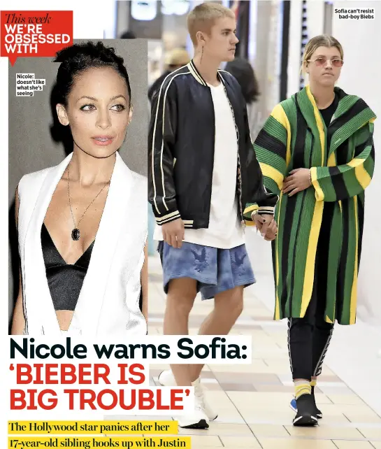  ??  ?? Nicole: doesn’t like what she’s seeing Sofia can’t resist bad-boy Biebs