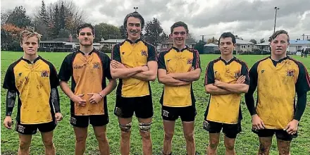  ?? PHOTO: WAIHOU RF & SC ?? Players in the Thames Valley Under 19 team: Conner Peterson, Finn Proctor, Joe Downey, Hayden Mulgrew, William Harvey and Josh Rowe. The team played Corinthian­s and won 18-12 at Bedford Park in Matamata on June 4.