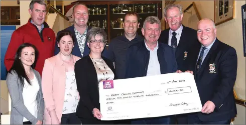  ??  ?? Michael O’Donoghue of O’Donoghue Ring Hotels Sponsors and Derry McCarthy Captain presenting Captain’s Charity Day proceeds €12000.00 to Emma Dylan, Trish Kelly and Breda Dyland of Kerry Cork Health Link Bus and Kerry Cancer Support Group with Tom Barry...