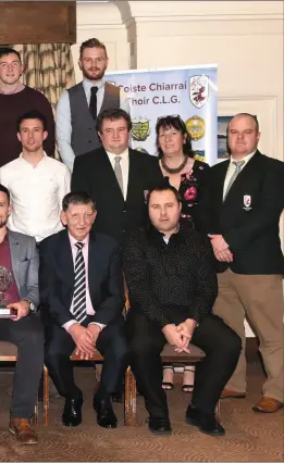  ??  ?? Johnny Brosnan Chairman East Kerry Board, Tim Murphy Chairman Kerry erryman (second row ) John Dineen Vice Chairman East Kerry Board, Niall ohn Payne, Dermot O’Connor Secretary East Kerry Board, Children’s Officer, ds Gala Banquet at The Brehon, Killarney on Saturday.