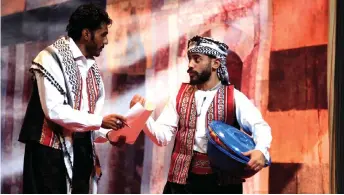  ?? — AFP photo ?? Yemeni actors rehearse on the eve of the premiere of a play entitled ‘Yemeni Film’, a comedic production that touches on the current struggles of local artists, in the capital Sanaa.