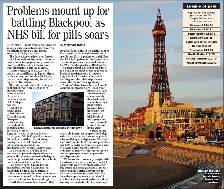  ?? ?? BLEAK: Derelict building in the town
HEALTH ISSUES: Blackpool’s iconic tower looms over
seafront