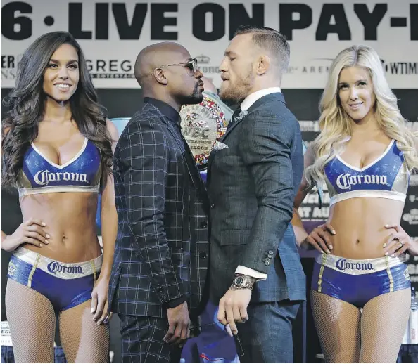  ?? JOHN LOCHER/THE ASSOCIATED PRESS ?? Although most people believe Floyd Mayweather Jr. will win handily when he faces Conor McGregor in a boxing match Saturday in Las Vegas, don’t tell that to McGregor or those in his inner circle, who are absolutely certain the UFC fighter will shock the...