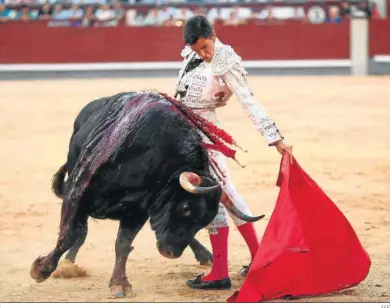  ?? EFE ?? Ángel Téllez, con el toreo al natural que cimentó su triunfo, ayer en la plaza de toros de Las Ventas.