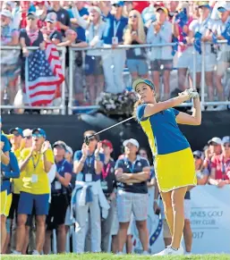  ?? Picture: Getty. ?? Georgie Hall of England and the European Team in action at the last Solheim Cup tournament.