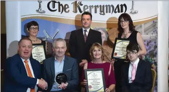  ??  ?? Finalists in the Best Rural Business Award sponsored by Quinlan’s Fish Shops and Seafood Bars, front left, Liam Quinlan (Quinlan’s); Thomas and Eileen Ashe (Ashe’s Annascaul Black Pudding); Tadhg Evans, The Kerryman. Back, left, Bernie McCarthy...