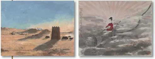  ?? Photos: Courtesy of National Art Museum of China (NAMOC) ?? Clockwise from top: Flower Fan Cover by Chen Shizeng,Man in the Cloud by Fu Baoshi and Evening on the Plateau by Wu Zuoren