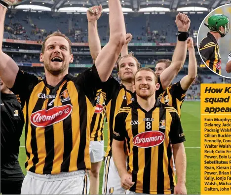  ??  ?? OLd Guard: Brian Cody (inset) will depend on the experience of (main, from left) JJ Delaney, Jackie Tyrell and Richie Hogan, as Pat Hoban (below) doesn’t expect big changes in his squad