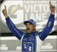  ?? JOHN RAOUX — THE ASSOCIATED PRESS FILE ?? In this file photo, Ricky Stenhouse Jr. celebrates in Victory Lane after winning a NASCAR Cup auto race at Daytona Internatio­nal Speedway, in Daytona Beach, Fla. Ricky Stenhouse Jr. is a two-time Xfinity Series champion and coming off the best season...