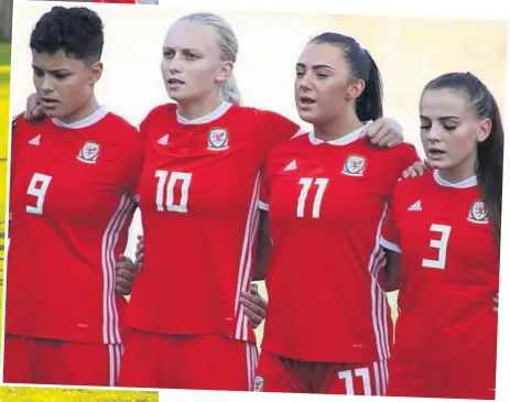  ??  ?? ● Cassia Pike (No11) sings the Welsh national anthem on internatio­nal duty and, left, warms up for Liverpool FC